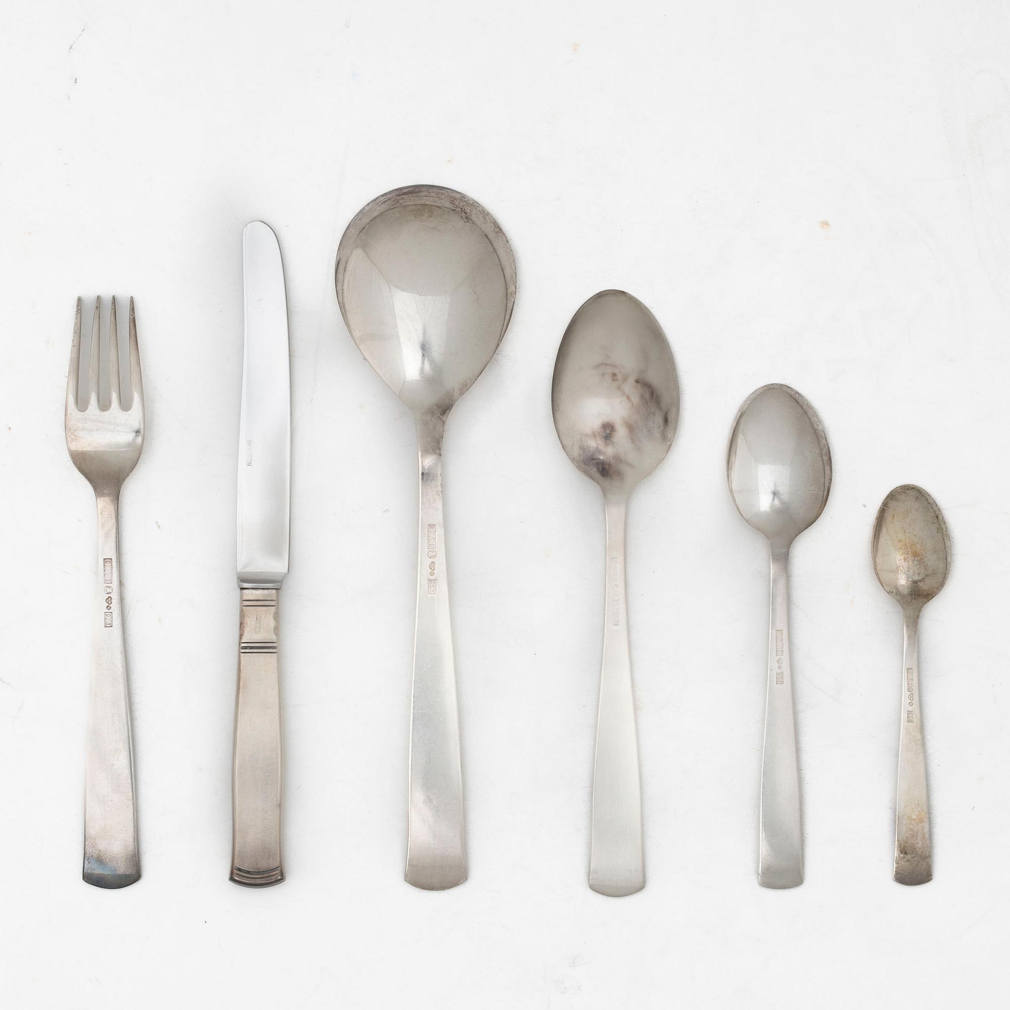 Jacob Ängman, bestickservis, 55 delar, silver, "Rosenholm", GAB, bl.a. Stockholm 1960.