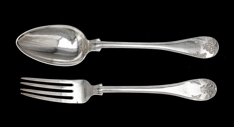 BESTICK, 12 st, bla Carl Ohlsson, Karlskrona 1700/1800. Totalvikt 901 g.