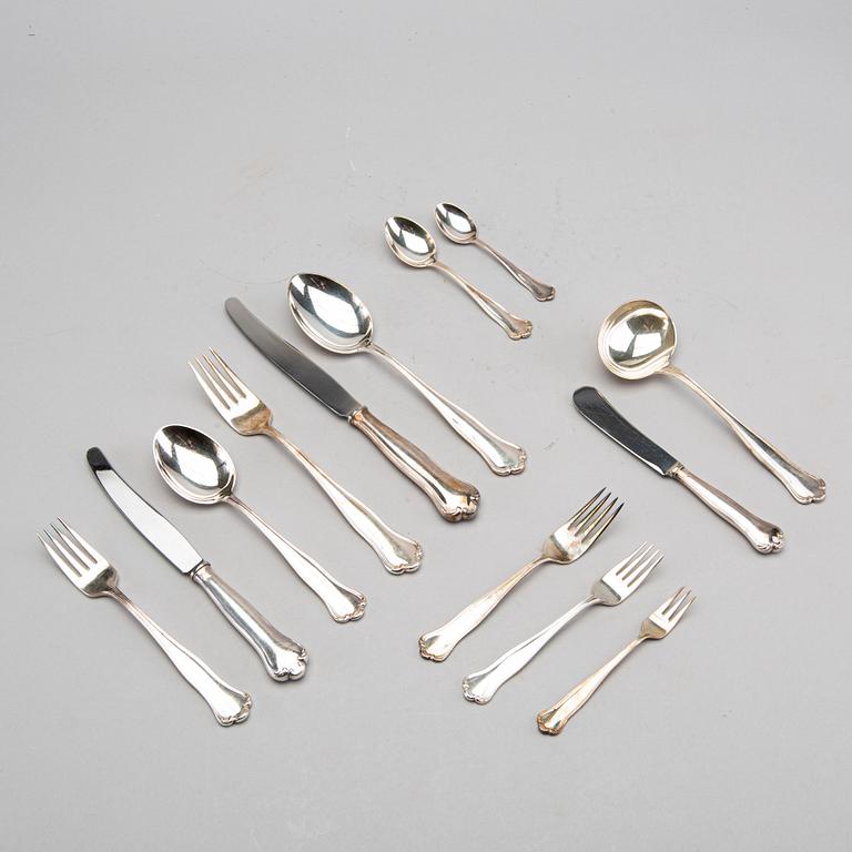 A Swedish 20th century set of 199 pcs silver cutlery mark of Hallberg Stockholm, total weight ca 12060 gr.