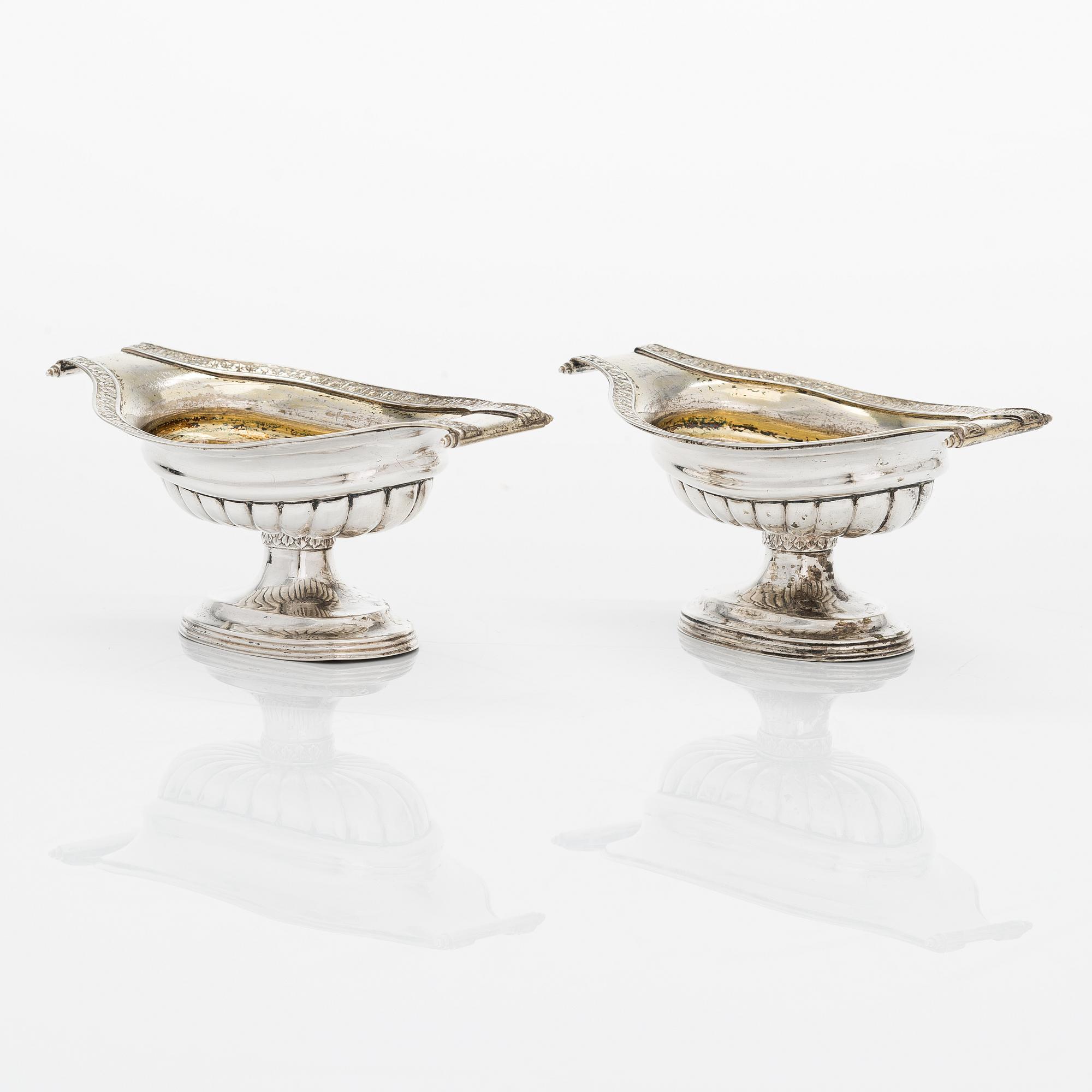 Adolf Fredrik Granfelt, saltkar, ett par, silver och förgyllt silver, Borgå (AFG verksam 1827-54).