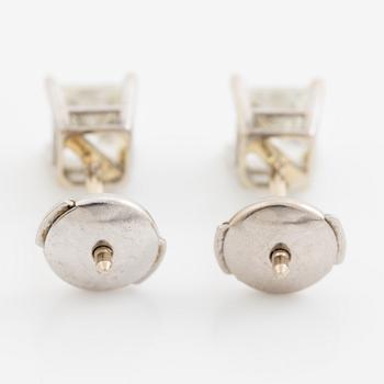 Earrings. a pair, 14K white gold with princess-cut diamonds.