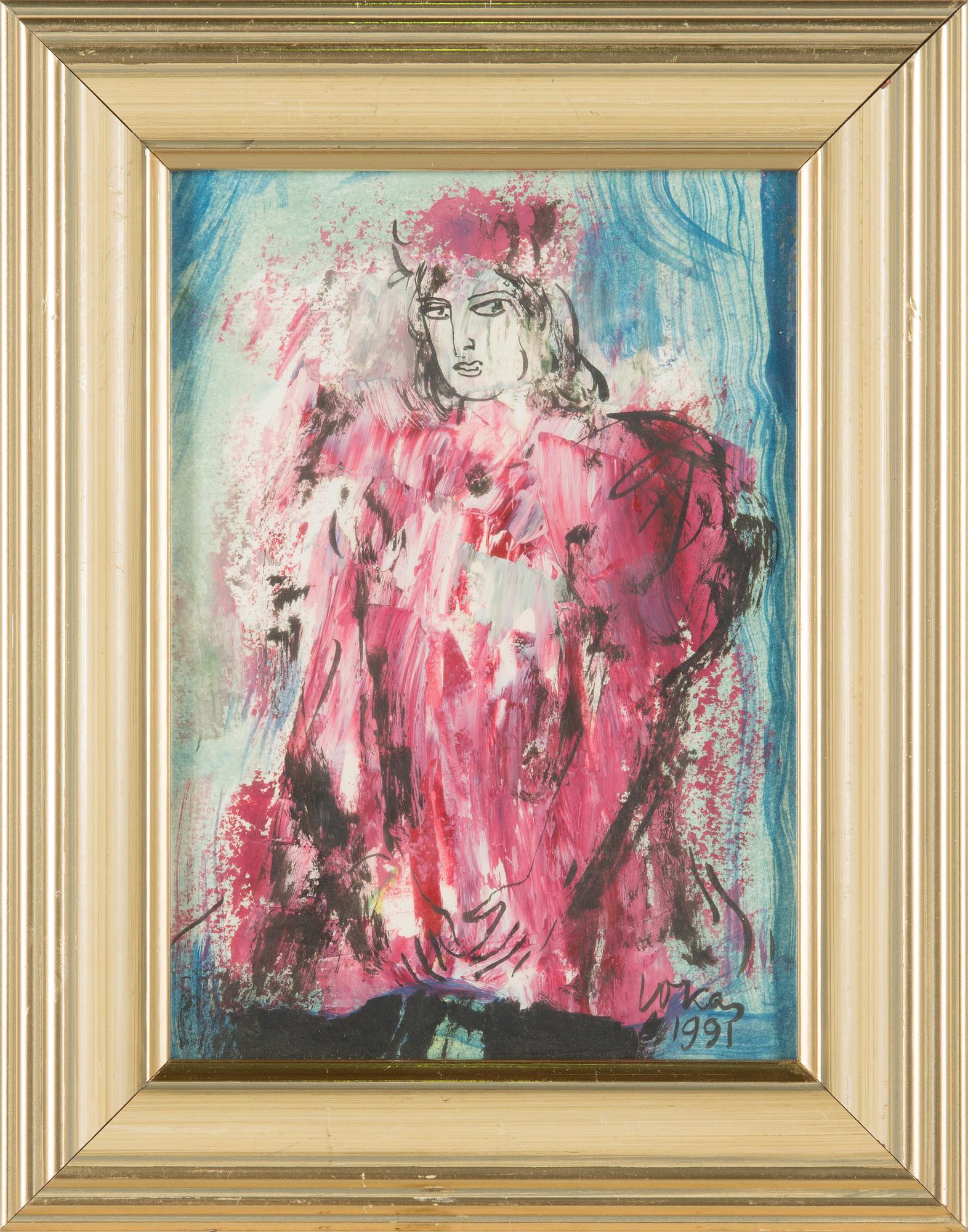 Evald Okas, sekatekniikka paperille, signeerattu ja päivätty 1991.