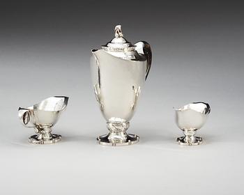 A Georg Jensen three pieces of 830/1000 silver coffee service, Copenhagen 1919-20.