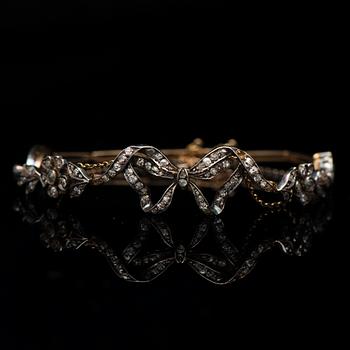 ARMBAND, gammal-, rosen- och åttkantsslipade diamanter, 14K guld, silver.