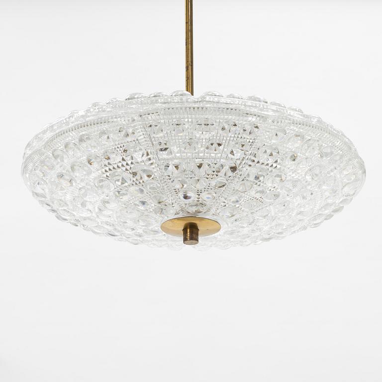 Carl Fagerlund, a glass and brass ceiling light, Orrefors, second half of the 20th Century.