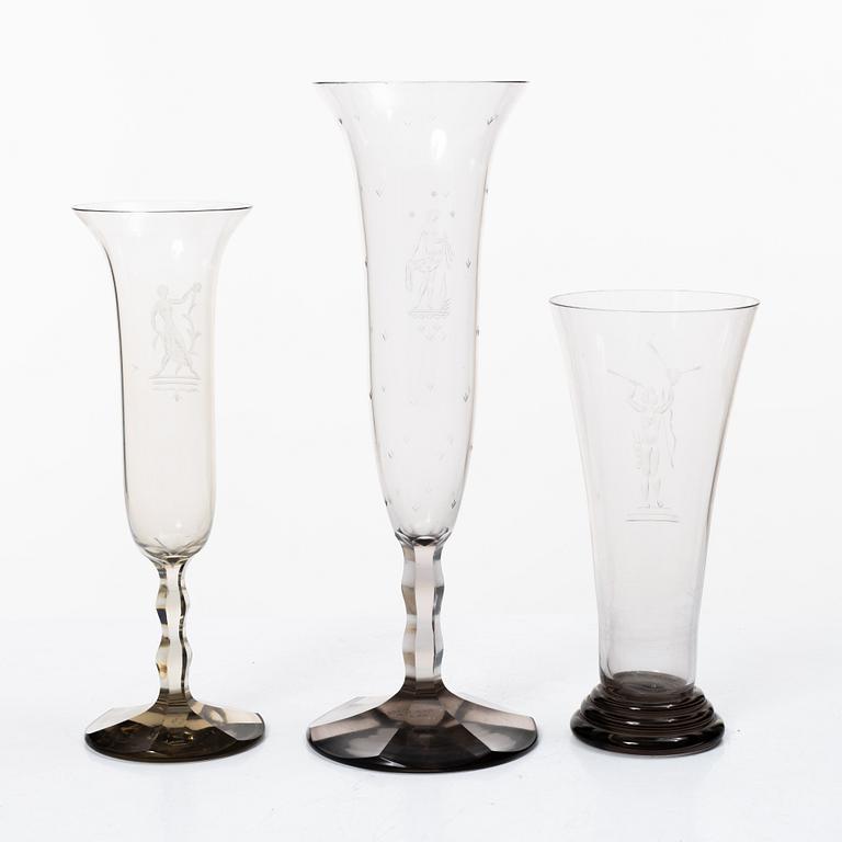 Edward Hald, vases, 3 pcs, Orrefors, 1929-30.