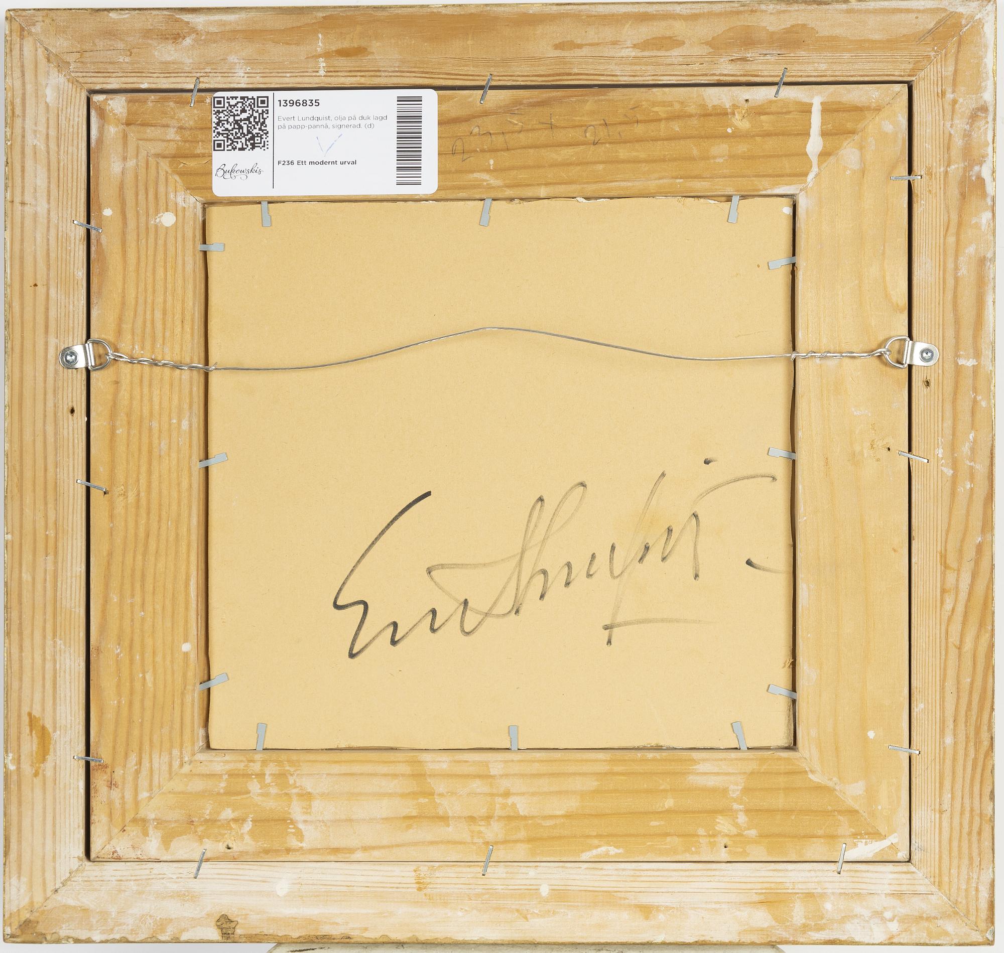 Evert Lundquist, oil on canvas laid on paper-panel, signed.