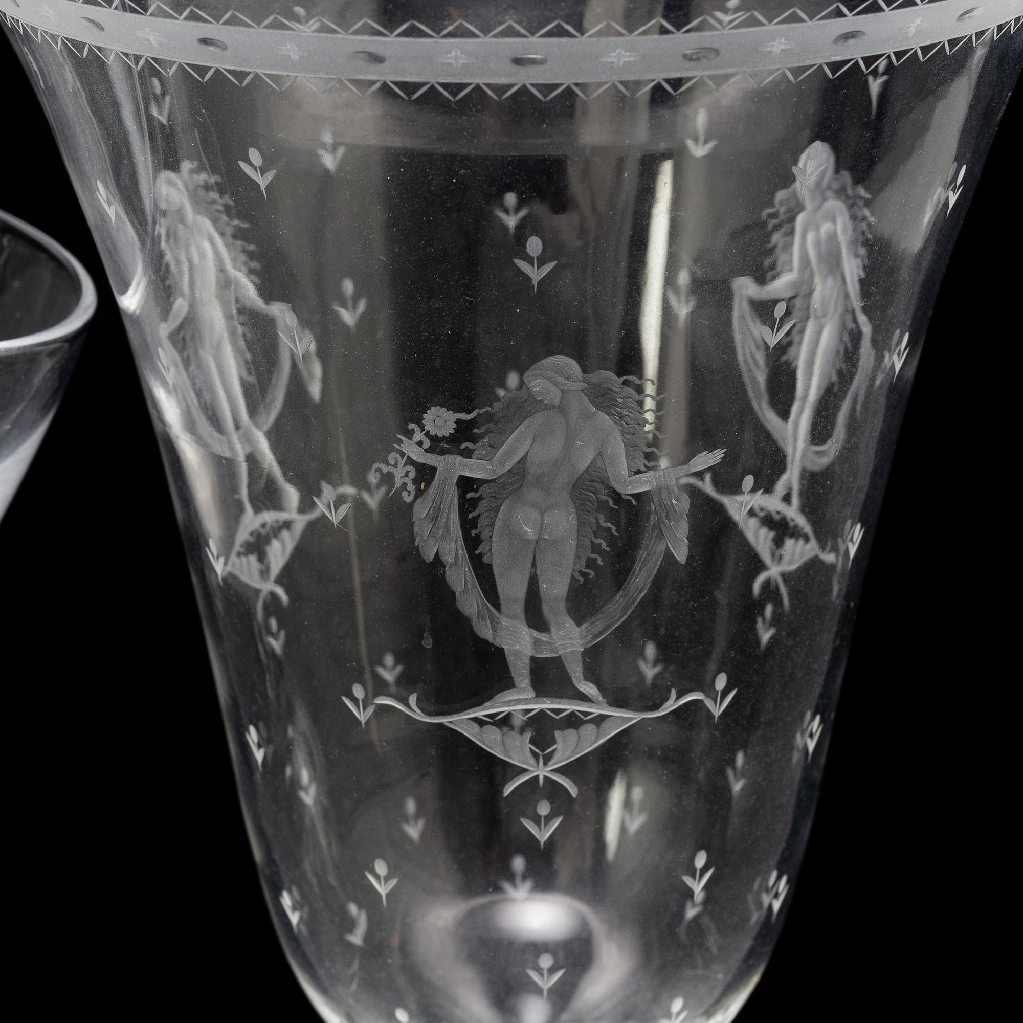 Three glass vases, from Orrefors and Kosta, first half of the 20th century.