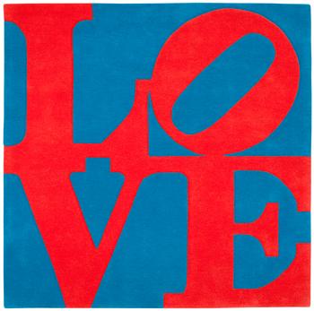 Robert Indiana, CARPET. "Red on Blue", Chosen love. Tufted in 1995. 181,5 x 183,5 cm. Robert Indiana, USA, born in 1928.