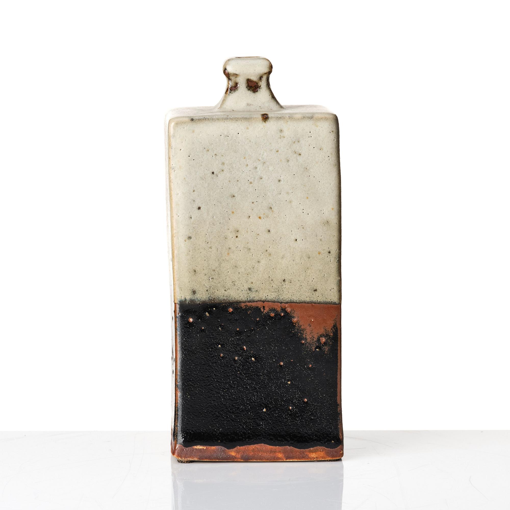 Shoji Hamada, a square stoneware bottle/vase, Japan, 1960s.