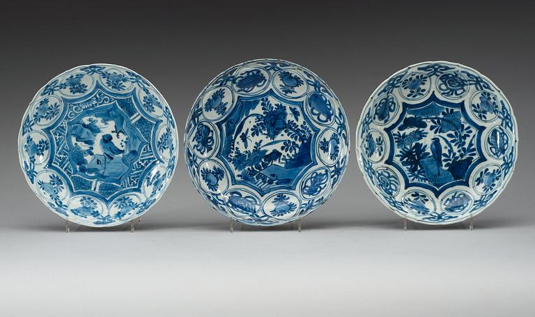 A set of six blue and white kraak dishes, Ming dynasty, Wanli (1572-1620).