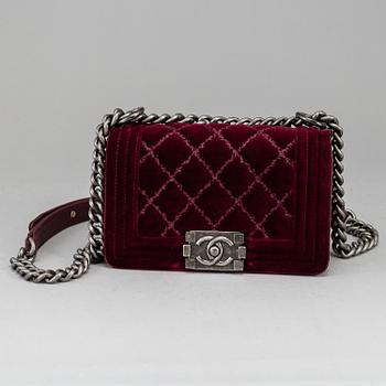 CHANEL, a burgundy quilted velvet 'Small Boy Bag'.