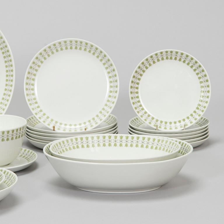 Raija Uosikkinen, A 32-piece set of 'Lily of the valley' faience dinnerware for Arabia 1960s.