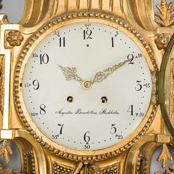 A signed Gustavian wall clock by Augustin Bourdillon (active in Stockhom 1761-1799).