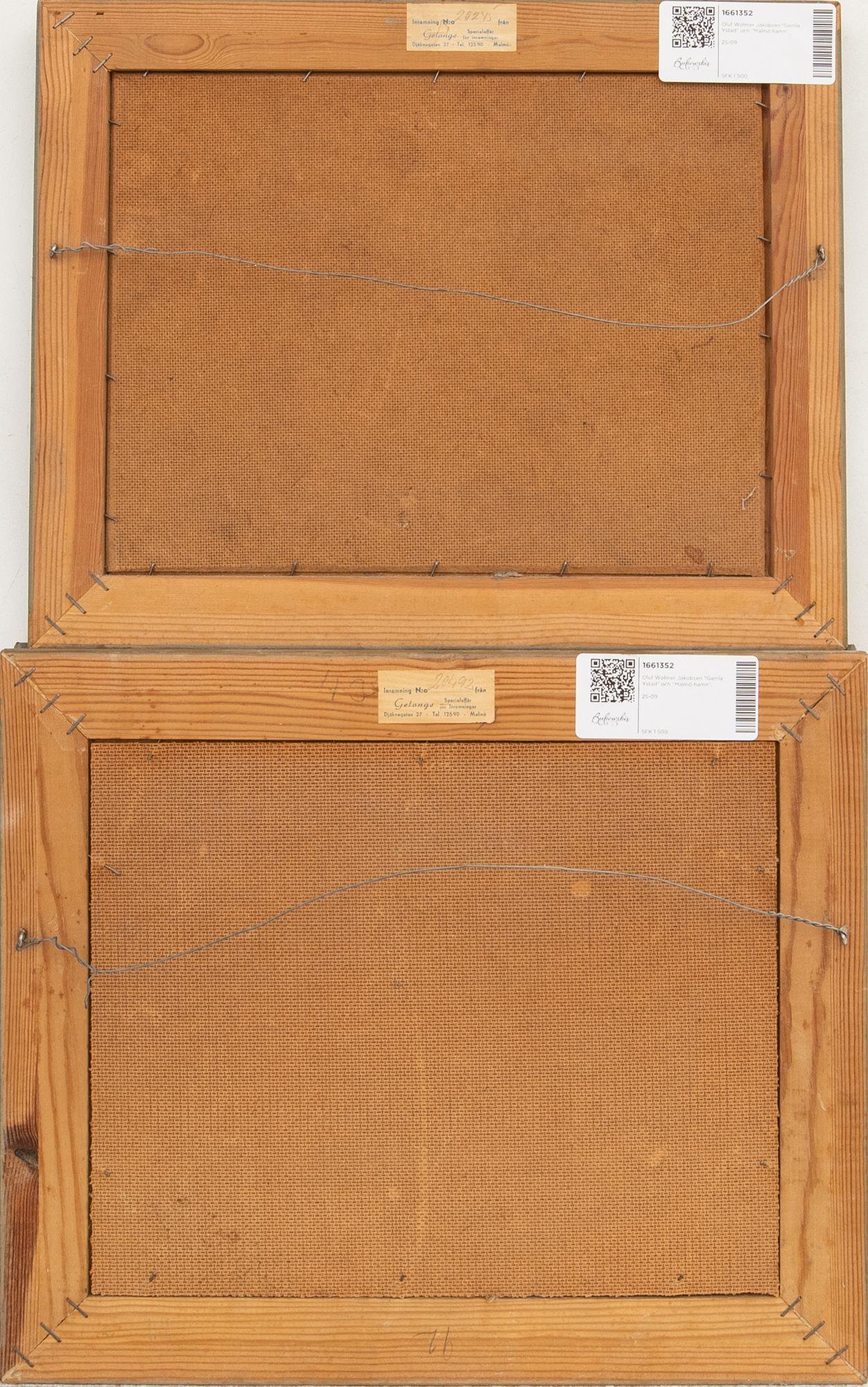 Oluf Wolmer Jakobsen "Old Ystad" and "Malmö Harbour".