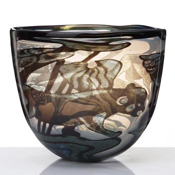 Eva Englund, a "Panther" graal glass vase, Orrefors, Sweden 1984.