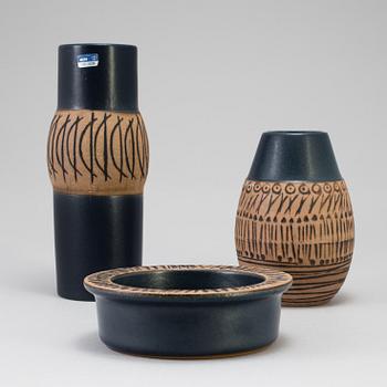 3 stoneware pieces "Granada" by Lisa Larson for Gustavsberg.