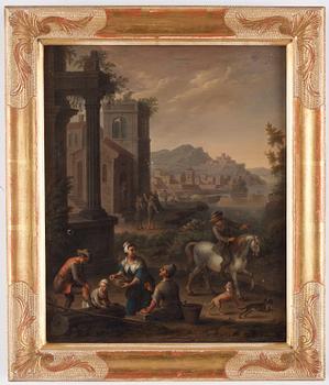 Dutch master, 18Th Century, Landscape with figures and buildings.