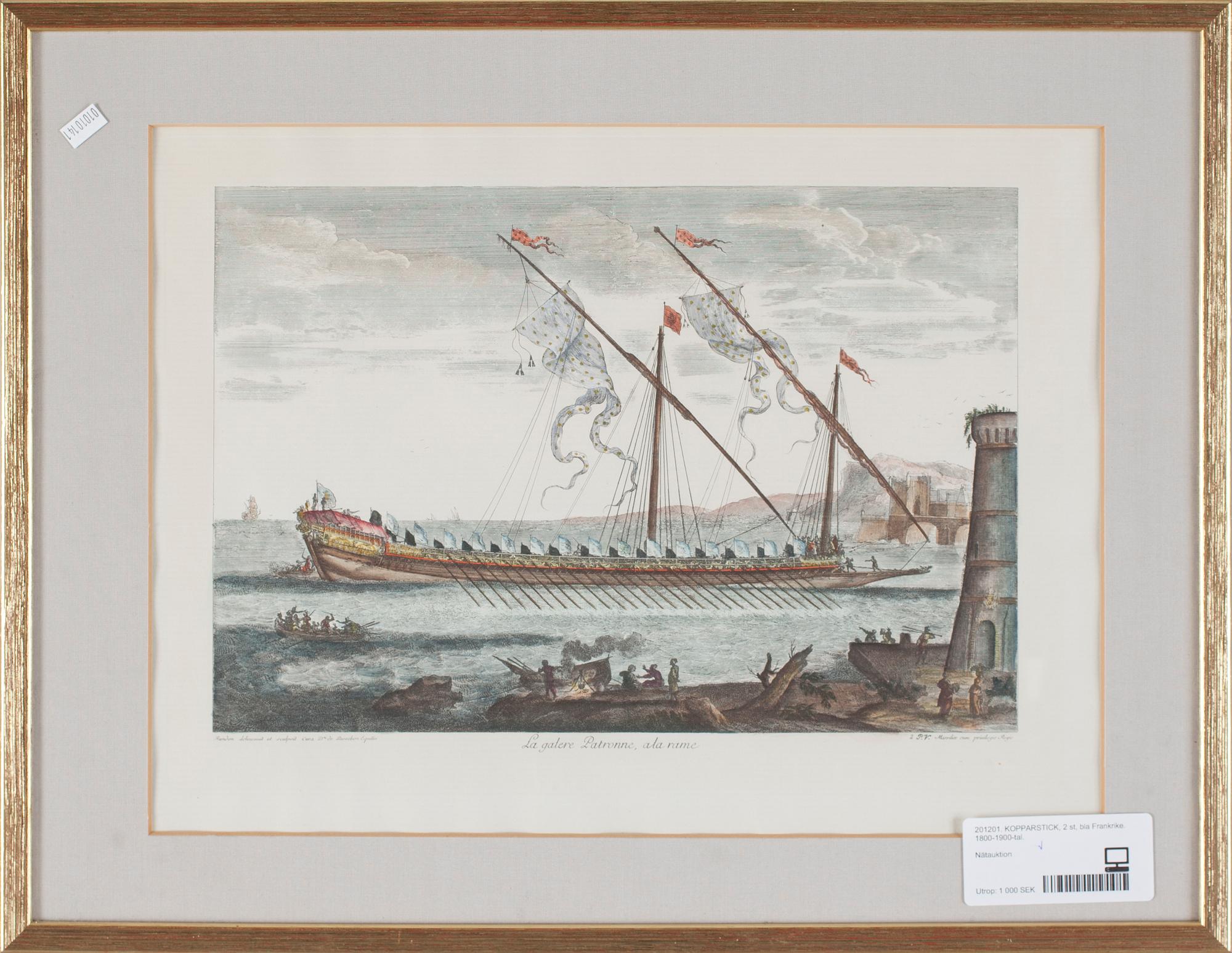 KOPPARSTICK, 2 st, bla Frankrike. 1800-1900-tal.