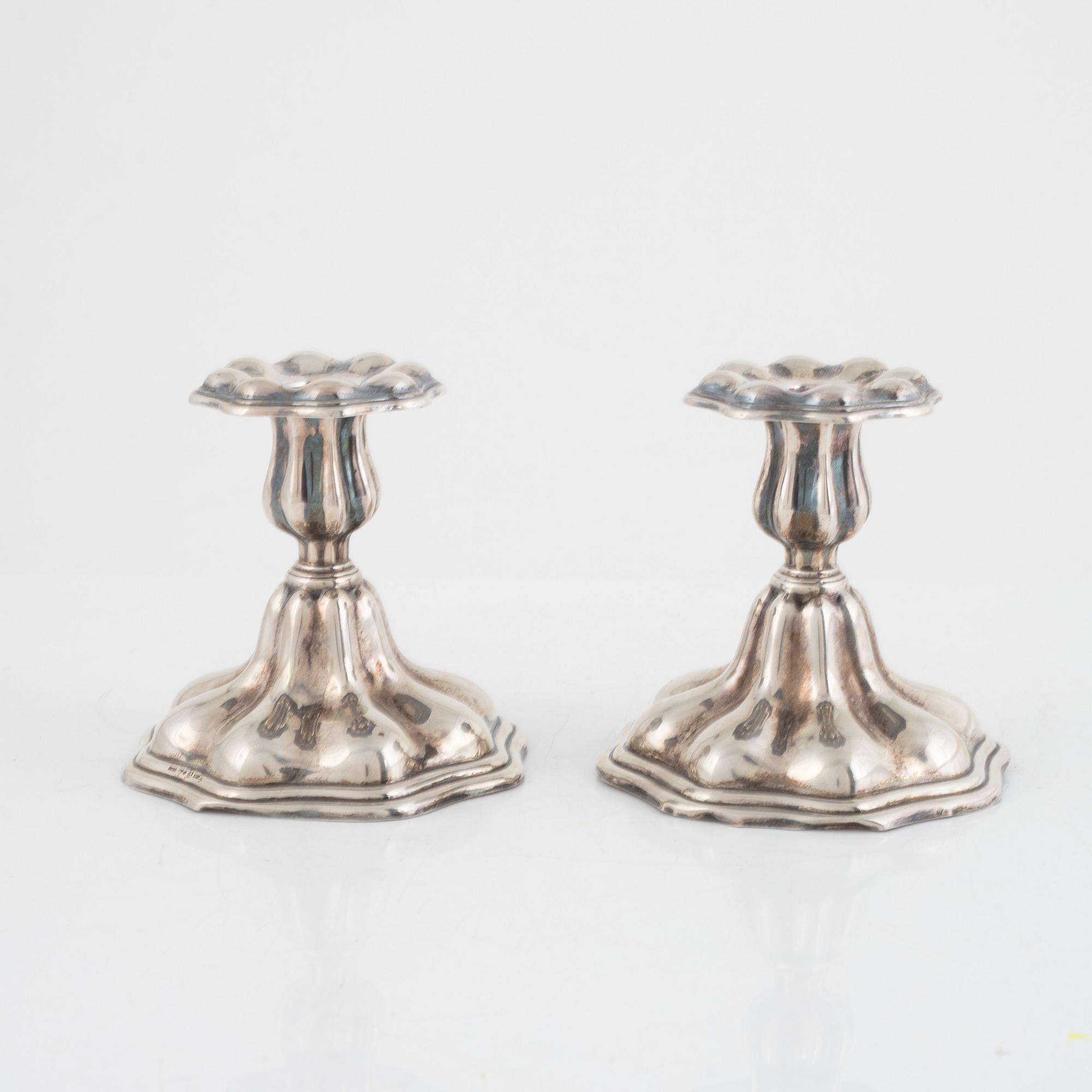 Candlesticks, a pair, silver, CG Hallberg, Stockholm, 1938.