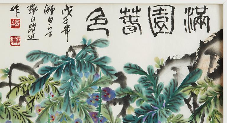 MÅLNING, av Deng Baiyuejin (1958-), " Spring garden" (man yuan chun se), signerad samt daterad 2008.