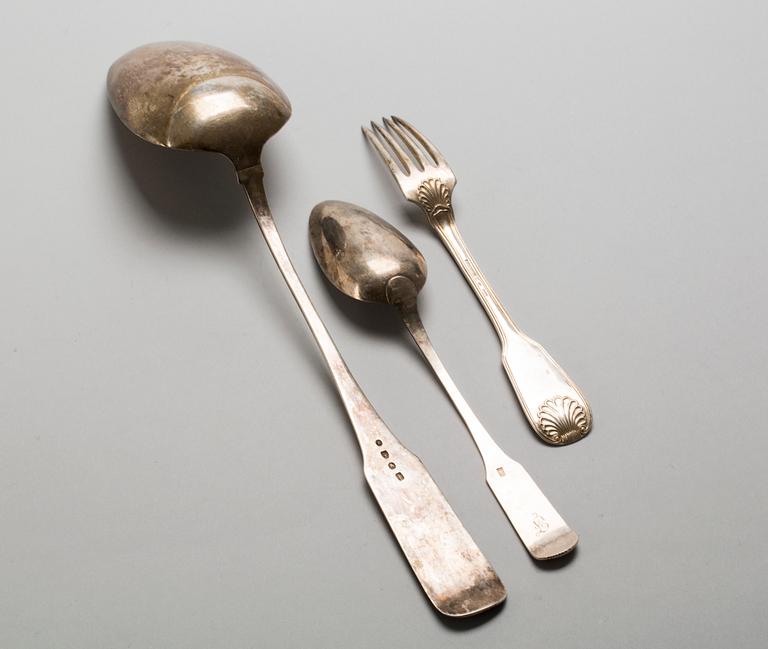 PARTI SILVER, 10 delar, silver. 1800-tal. Total vikt ca 640 gram.
