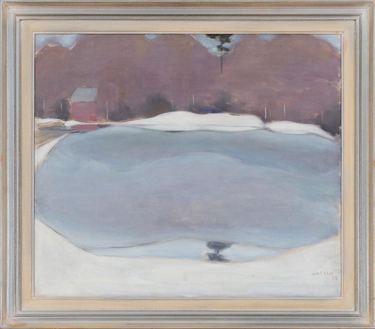 H. (EINAR REUTER) AHTELA, DIMMIGT LANDSKAP.