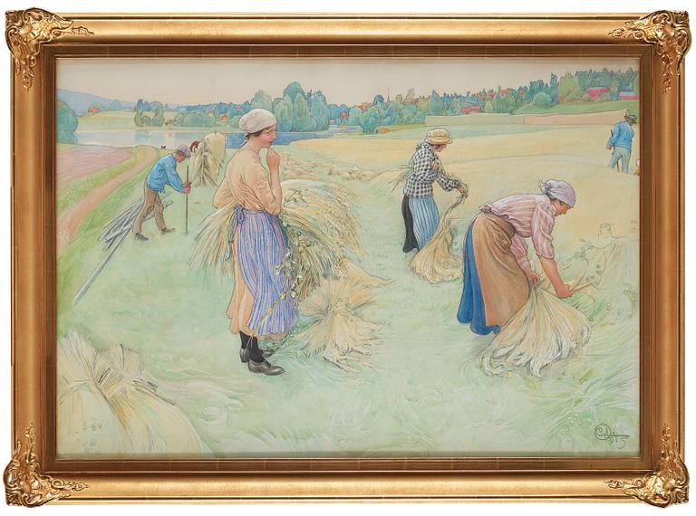 Carl Larsson, "Havreskärning II"/"Havreskörd II" (Oat harvest II).