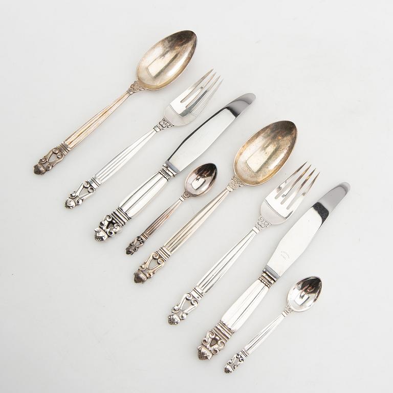 Johan Rohde, bestick  38 dlr "Konge/Achorn" sterlingsilver för Georg Jensen efter 1945.