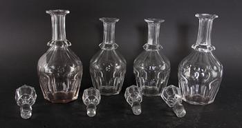 KARAFFER MED PROPPAR, 4 st, glas, 1800/1900-tal.