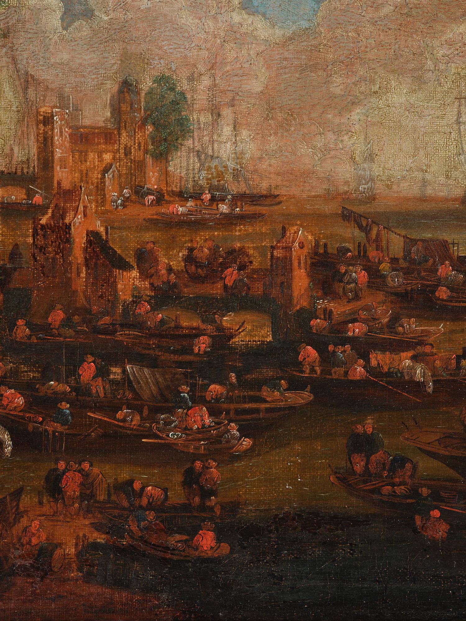 Adrian Frans Boudewijns, hans krets, Hamnscen med rikt figurstaffage.