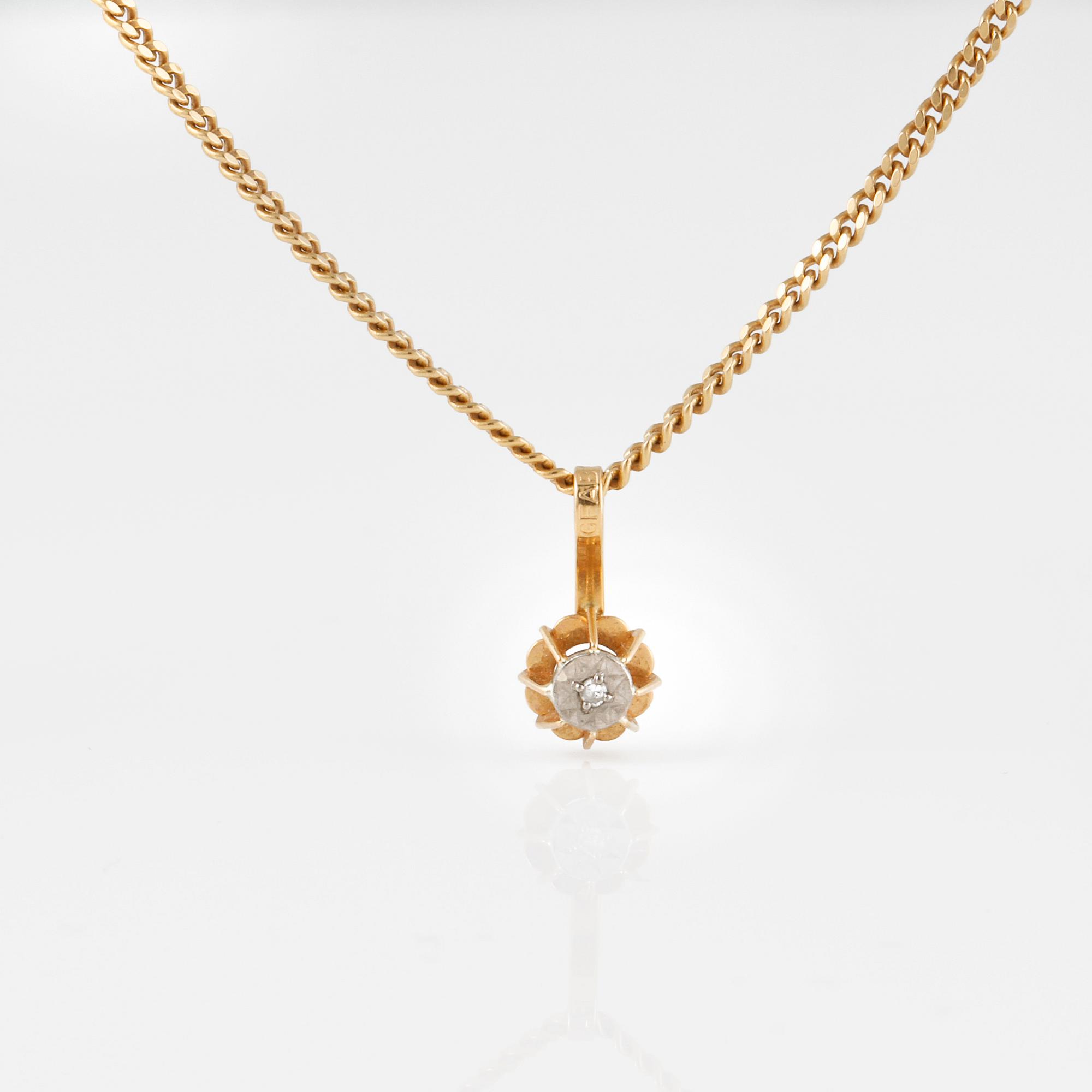HÄNGE, 18K guld med liten åttkantslipad diamant, importstämplat.  Vikt 4,2 gram.