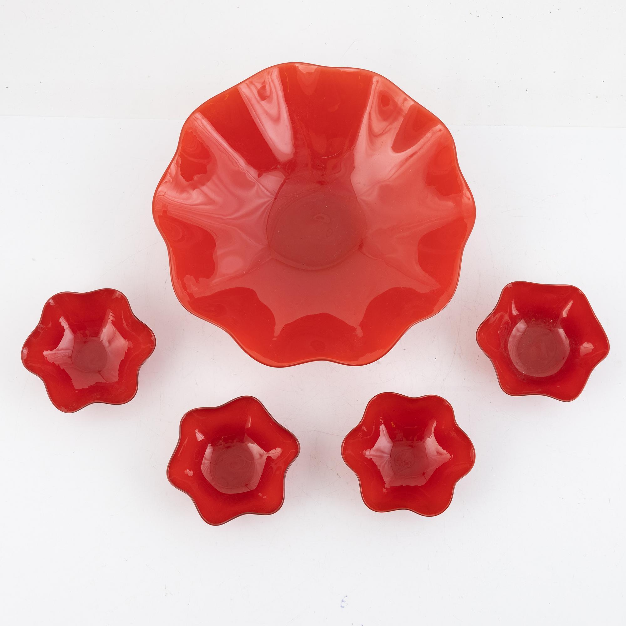 Sven Palmqvist, bowls, 5 pcs, "Kantara", Orrefors.