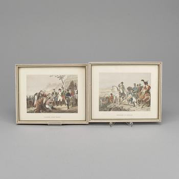 GRAVYRER, 4 st, handkolorerade, 1800-tal.