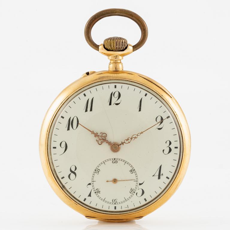 Pocket watch with chain, 18K gold.