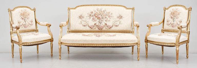 SOFFGRUPP, 3 delar, Louis XVI-stil, 18/1900-tal.