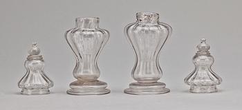 VINÄGERFLASKA/SOCKERRUSKA, glas, rokoko, 1700-talets andra hälft.