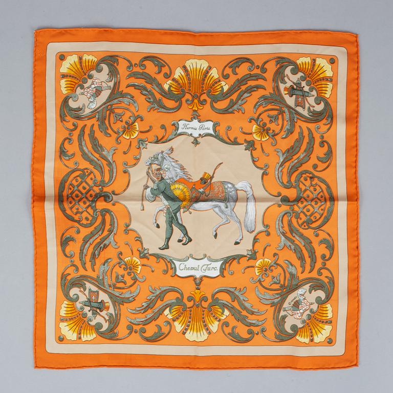 Hermès, scarf and leather cover.