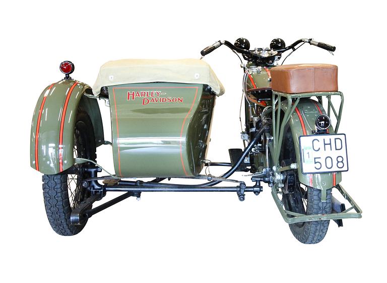 MOTORCYKEL MED SIDOVAGN, Harley Davidson, 1930, 750 cc.