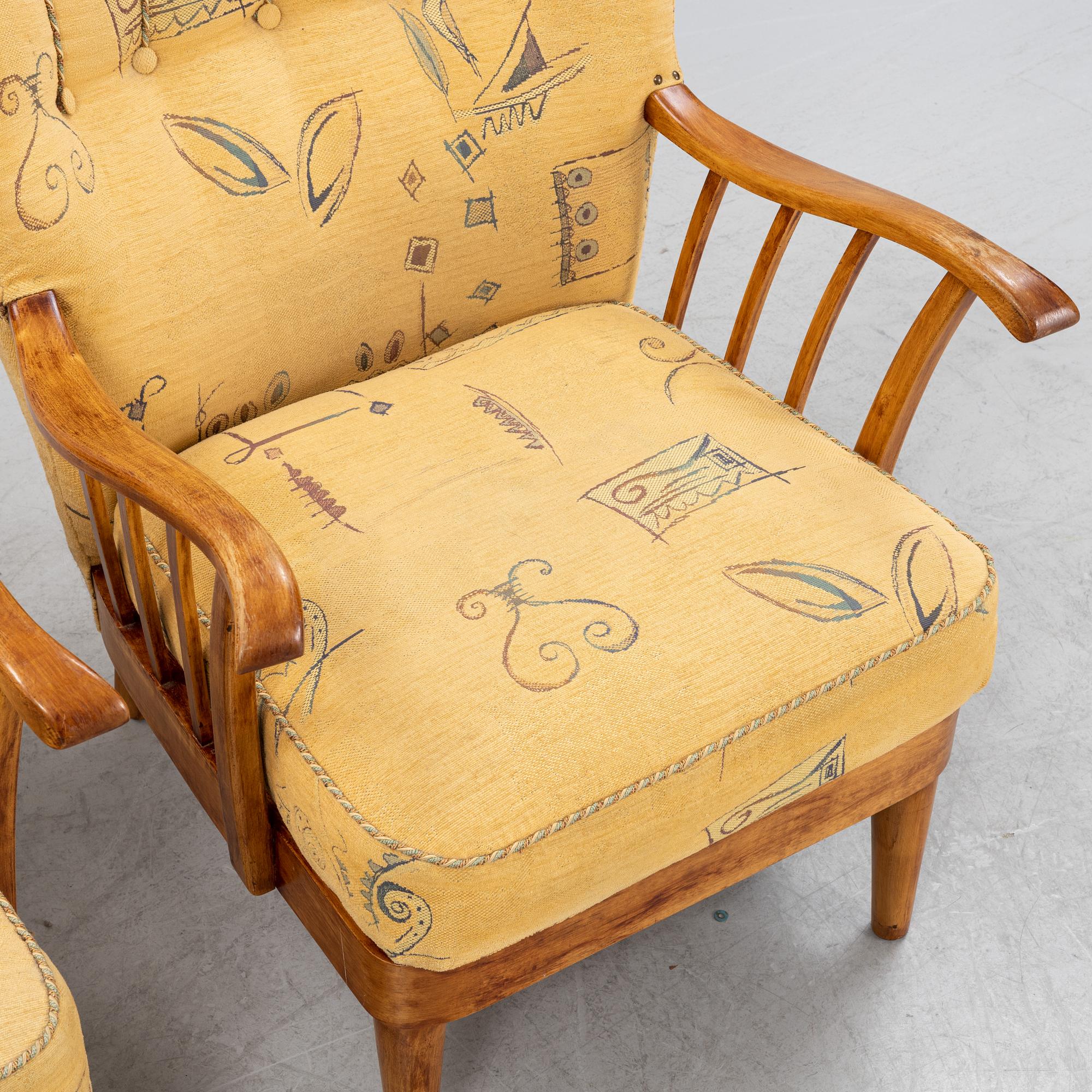 A pair of Swedish Modern armchairs, 1940's.