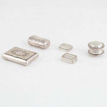 Five Swedish Silver Boxes, 19th Century.