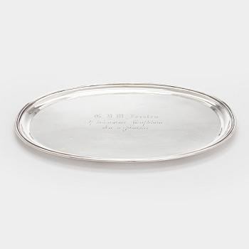 A silver tray, Saintt Petersburg, 1876. Indistinct mark, probably Johan Heinoin.