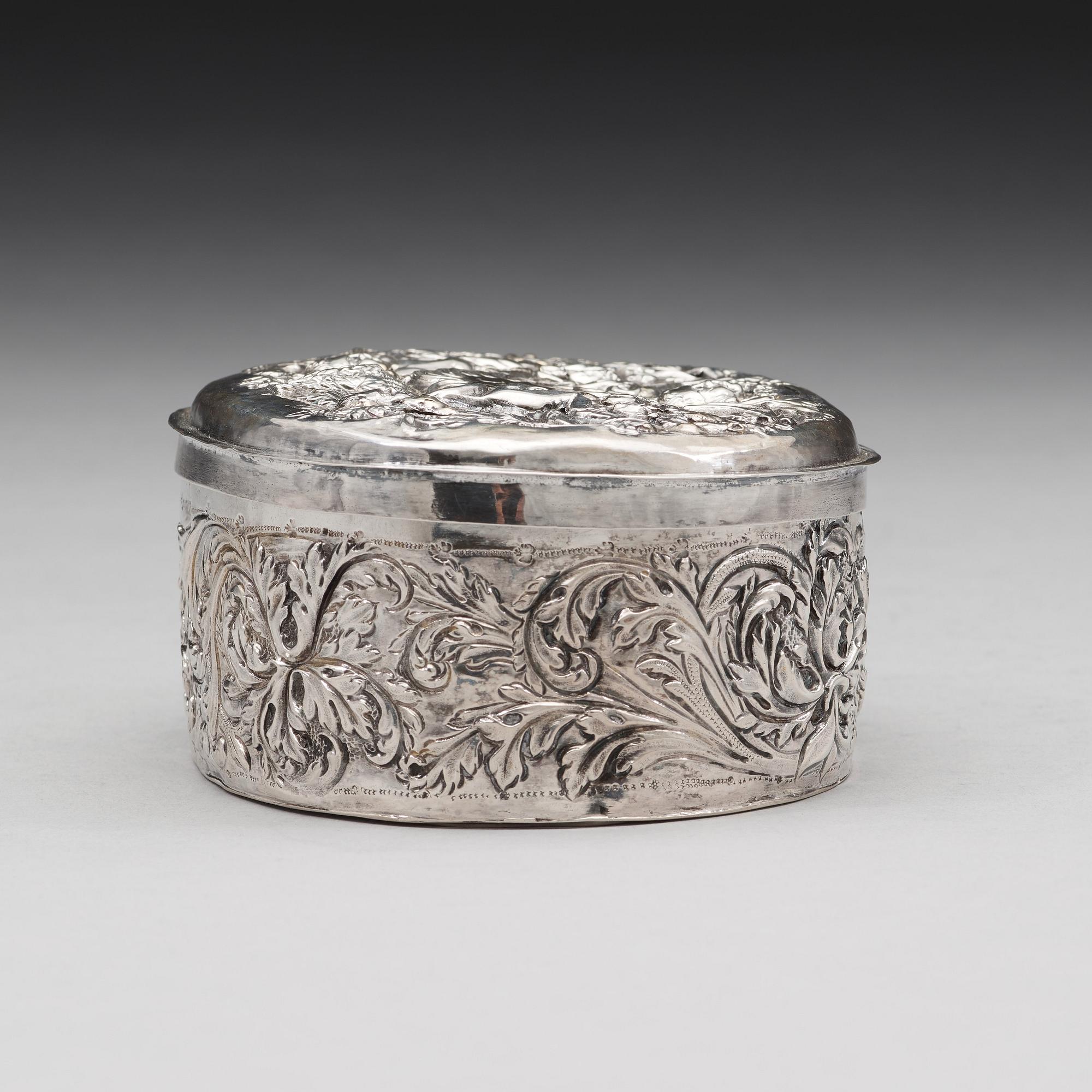 Hans Ekeström dä, ask med lock, silver, Hälsingborg 1707, barock.