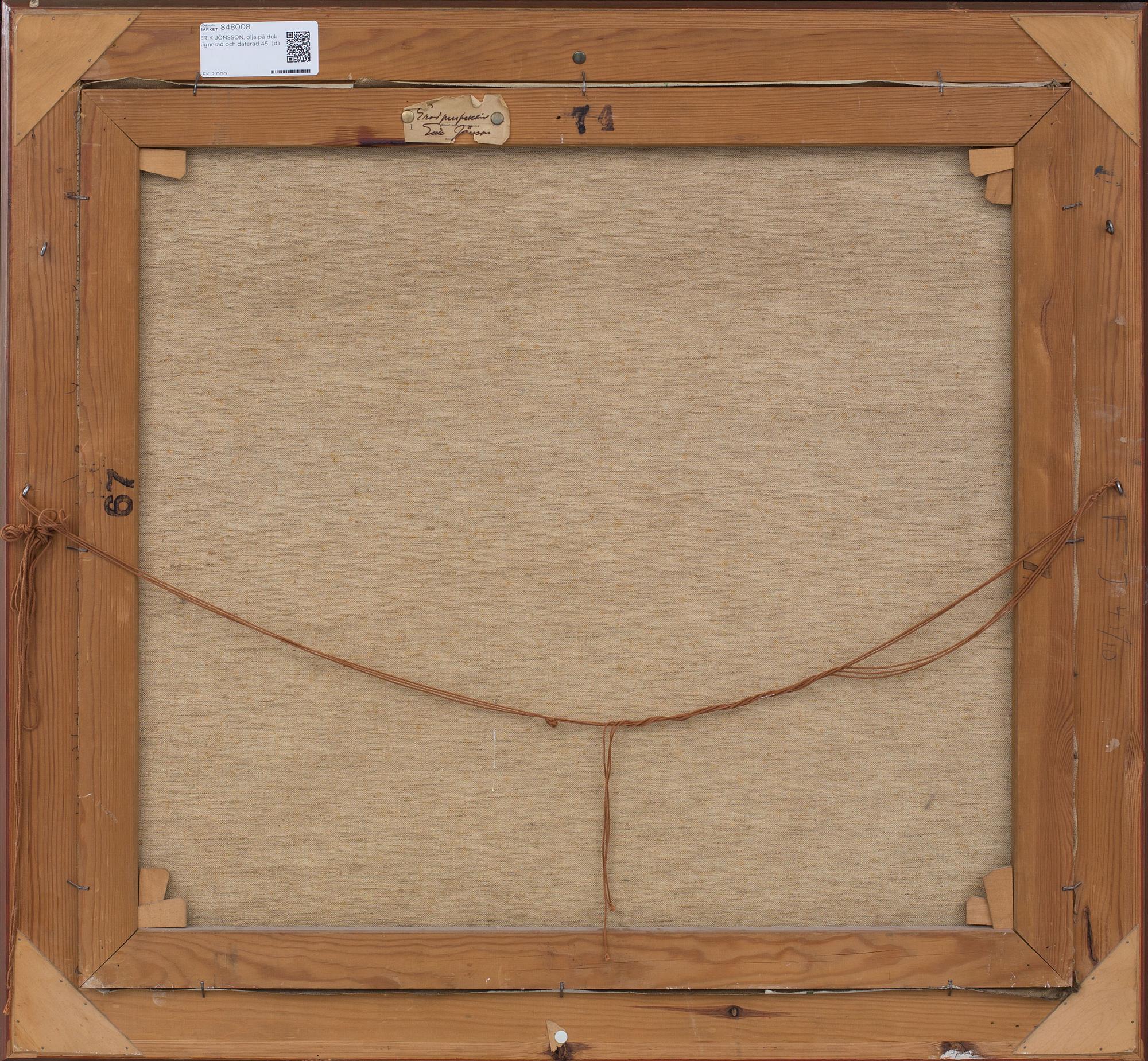 ERIK JÖNSSON, olja på duk signerad och daterad 45.