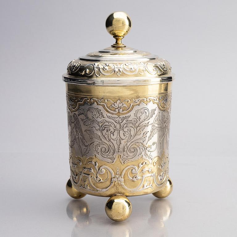 An Augsburg parcel-gilt silver beaker and cover, marks of Philipp Stenglin, Augsburg 1713 - 1717.