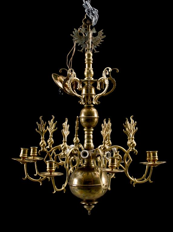 LJUSKRONA, mässing, barockstil, sign M. AX, Gefle, 1800-tal. H 75.