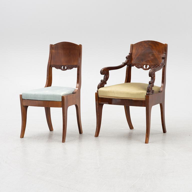 Stolar, 4 st samt ett par karmstolar, Ryssland/Baltikum, 1800-talets mitt, Empire.