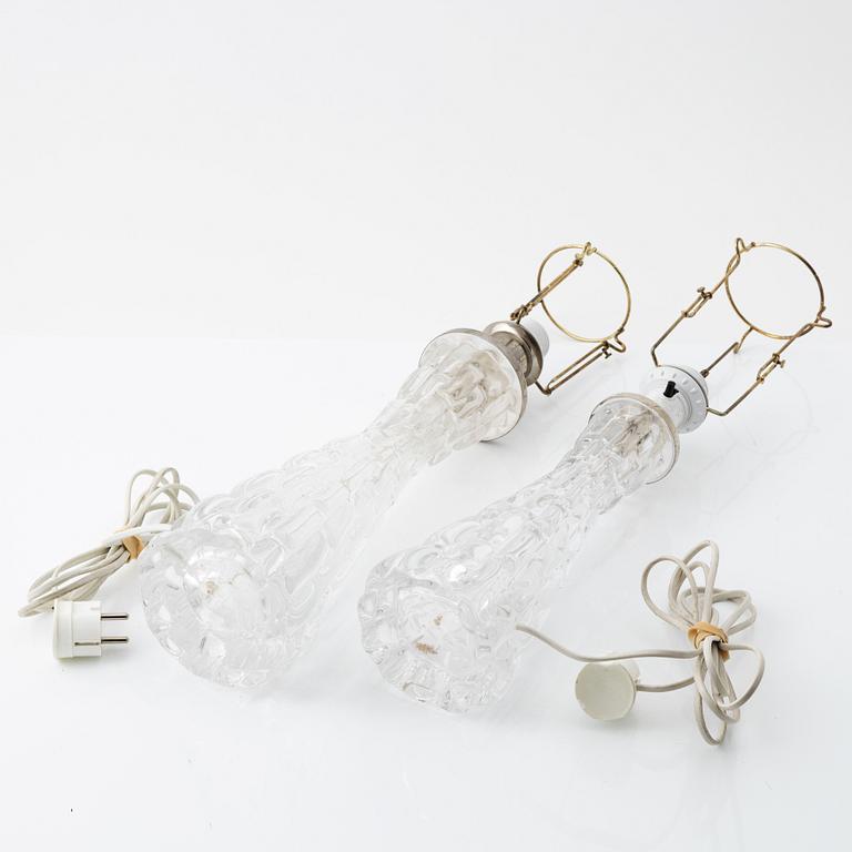 Carl Fagerlund, two glass table lights, Orrefors.