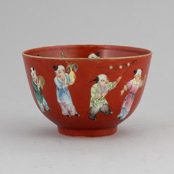 A Chinese coral red bowl, 20th century.