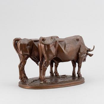 ALFRED JACQUEMART, a bronze sculpture, 'Les Boefs', signed, Barbedienne Fondeur.